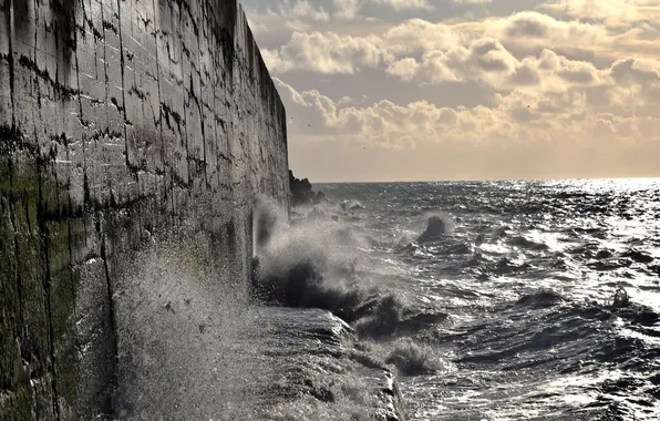 Sea, wave, the sky, landscape, wall