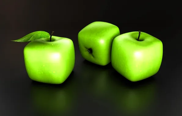Apples, green, leaf, square