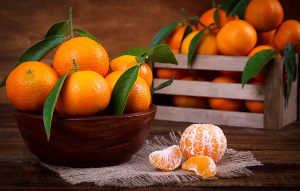 Picture leaves, citrus, bowl, slices, Mandarin, mandarins