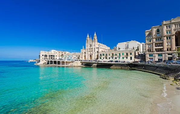 Sea, building, Malta, Balluta Bay
