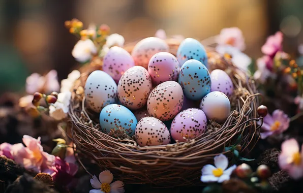 Holiday, eggs, spring, Easter, socket, painted, eggs, easter composition