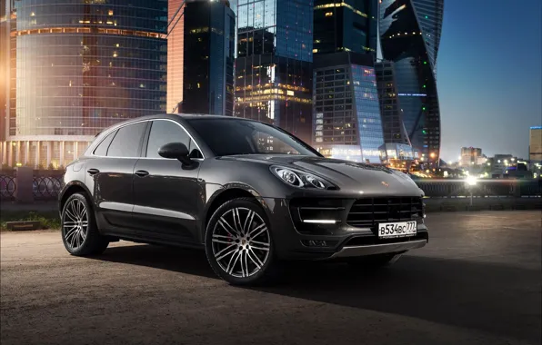 Porsche, Car, Russia, Offroad, Macan, Moscow-City, Ligth, Nigth