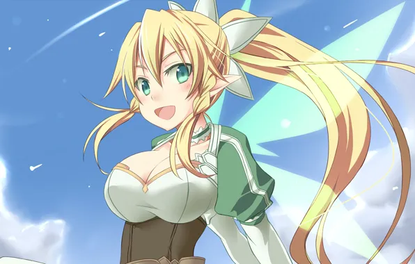 Girl, game, happy, sky, anime, cloud, fairy, wings
