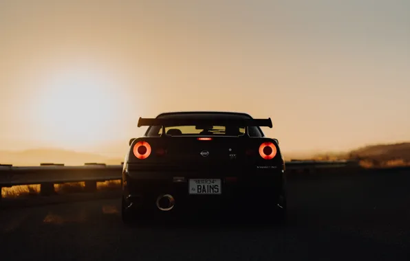 GT-R, Sunset, Rear view, R34, V-Spec II Only