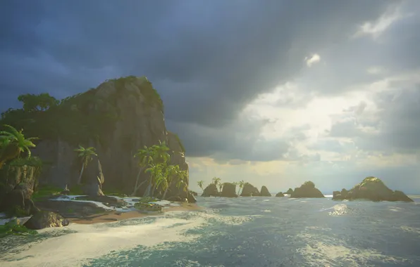 Sea, palm trees, island, Naughty Dog, Playstation 4, Uncharted 4: A Thief's End