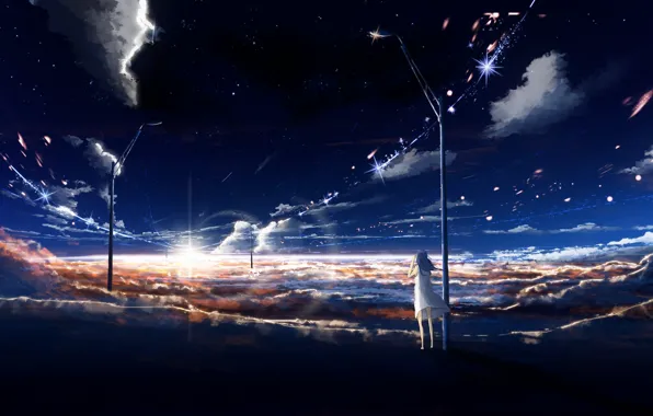 Picture the sky, girl, sunset, shooting star, Y_Y