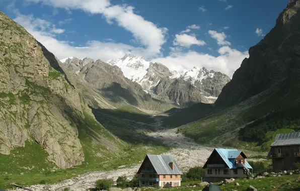 Landscape, mountains, nature, houses, Russia, tents, Kabardino-Balkaria