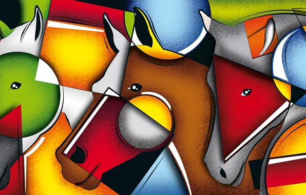 Picture line, horses, color, face, geometry, composition, Figure