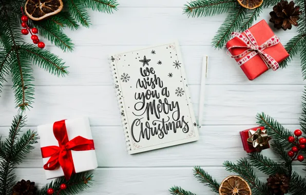 Christmas, gifts, New year, Notepad, needles