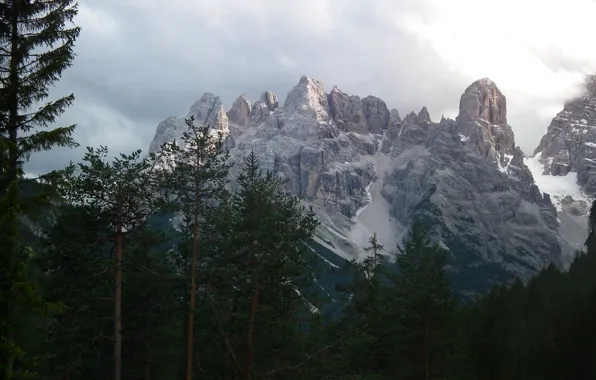 The sky, trees, mountains, clouds, nature, rocks, Dolomites, The Dolomites