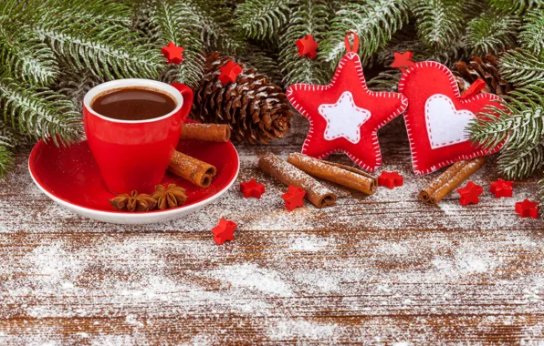 Snow, decoration, heart, New Year, Christmas, Christmas, heart, wood