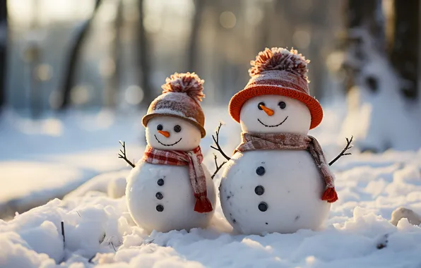 Winter, snow, Christmas, New year, snowman, Christmas, winter, snow