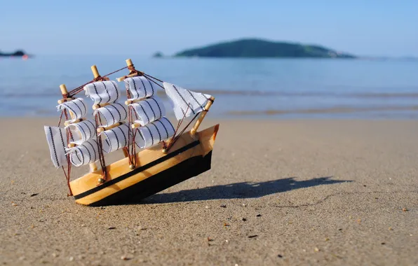 Picture shore, toy, ship, sails, boat