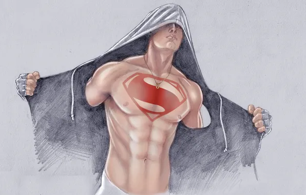 Art, hood, superman, torso, sweatshirt