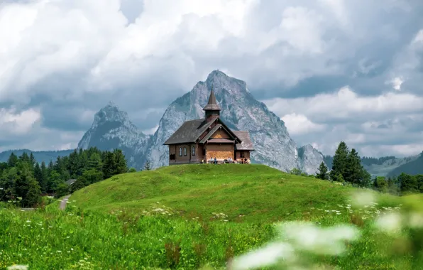 Picture Alps, House, Switzerland, Church, Stoos, Switzerland, Grassland, Bergkapelle