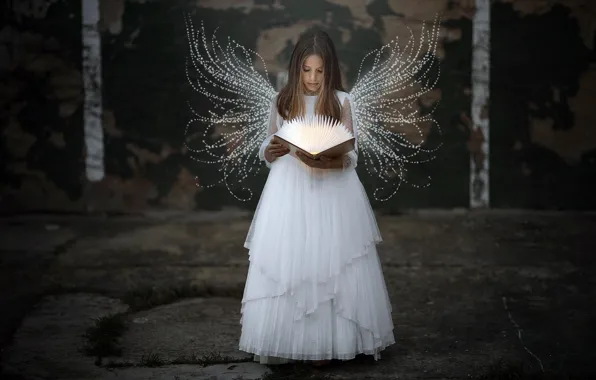 Angel, girl, book