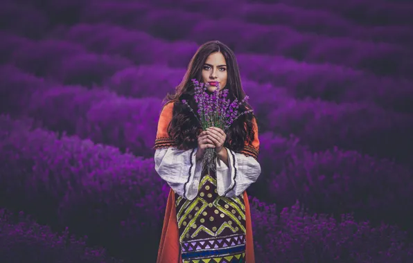 Picture eyes, look, girl, flowers, face, bouquet, brunette, costume