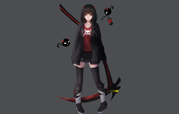 Picture girl, weapons, background, yo, death scythe