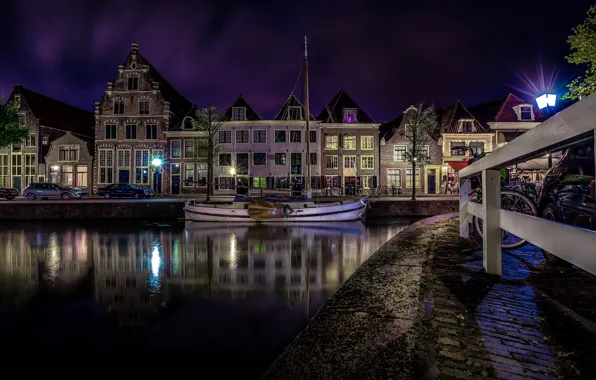 Naberezhnaya, Horn, home, night, Netherlands, lights