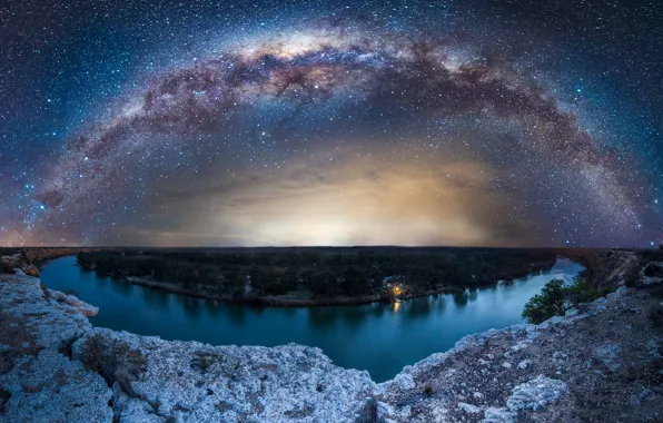 Space, night, lake, the milky way