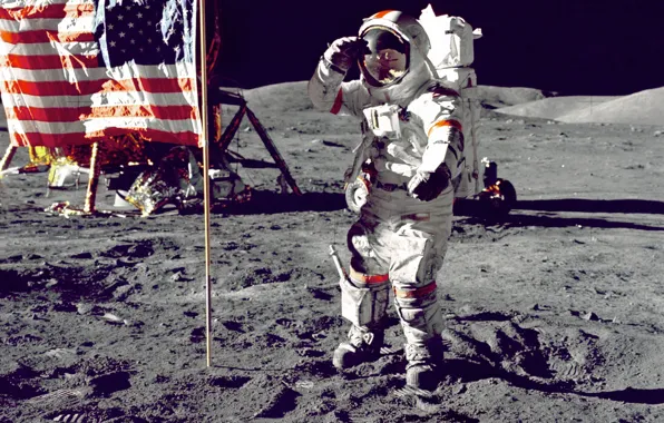 Picture space, surface, The moon, flag, Americans, NASA, the, astronaut