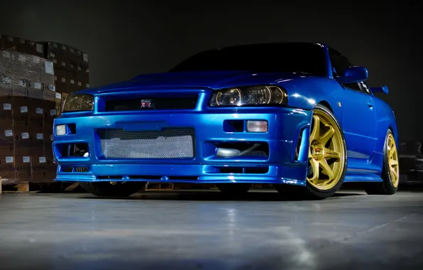 Picture nissan, wheels, skyline, blue, gtr, r34, nismo