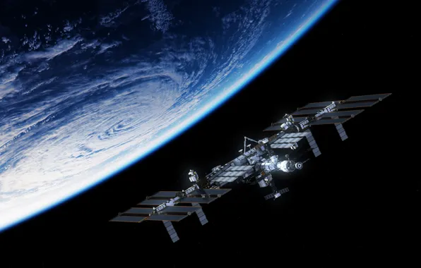 Picture planet, satellite, space station