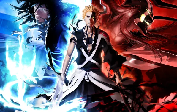 Mask, swords, bleach, Ichigo Kurosaki, anime, art, empty, bankai