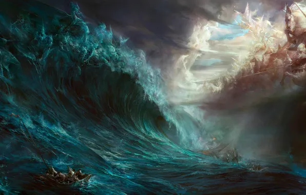 Picture magic, sea, war, water, artwork, fantasy art