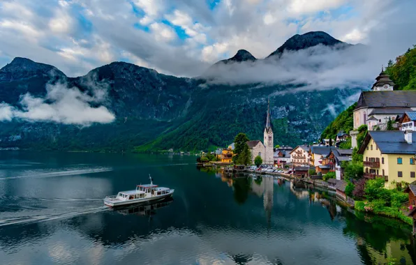 Picture clouds, mountains, lake, Austria, Hallstatt