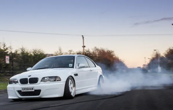 Bmw, turbo, white, drift, smoke, tuning, power, burnout