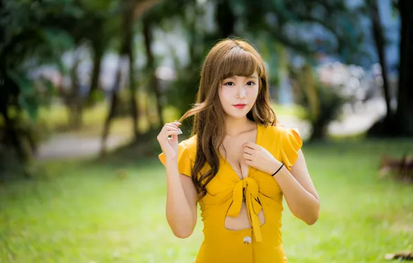 Girl, dress, Asian, cutie, bokeh