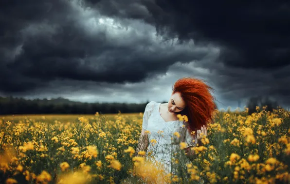 Field, the sky, girl, rape