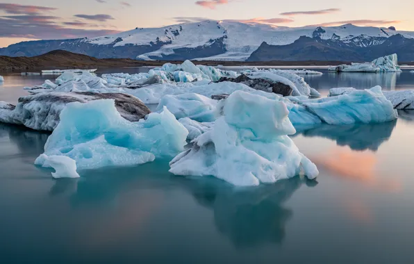 Ice, winter, mountains, iceberg, Iceland, pond