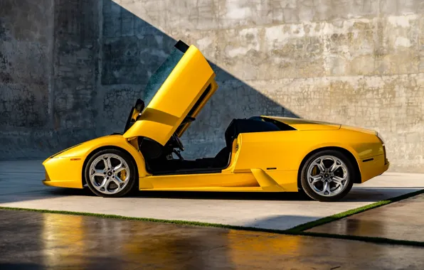 Picture Lamborghini, yellow, Murcielago, lambo door, Lamborghini Murcielago Roadster