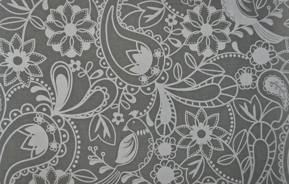 Flowers, grey, background, pattern, Paisley