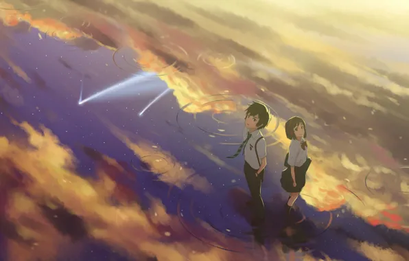 Water, girl, art, guy, two, kimi no VA on, tachibana taki, miyamizu mitsuha
