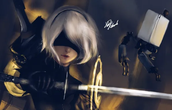 Girl, Figure, Sword, Android, Art, NieR, NieR: Automata, YoRHa No.2 Type B