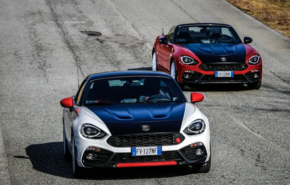 Road, asphalt, Roadster, spider, black and white, Abarth, black and red, 124 Spider