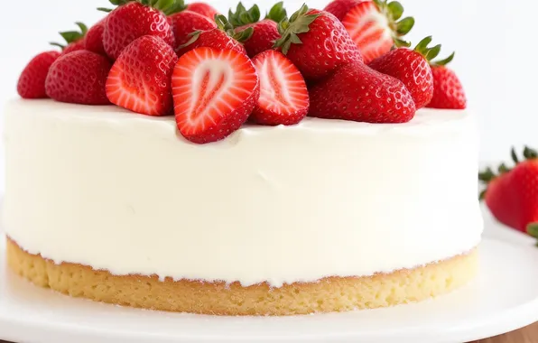 White, red, figure, food, berry, strawberry, berry, cake