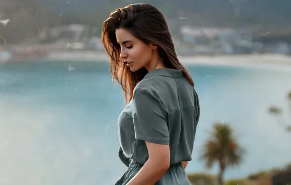 Sea, the sun, landscape, pose, model, portrait, makeup, hairstyle