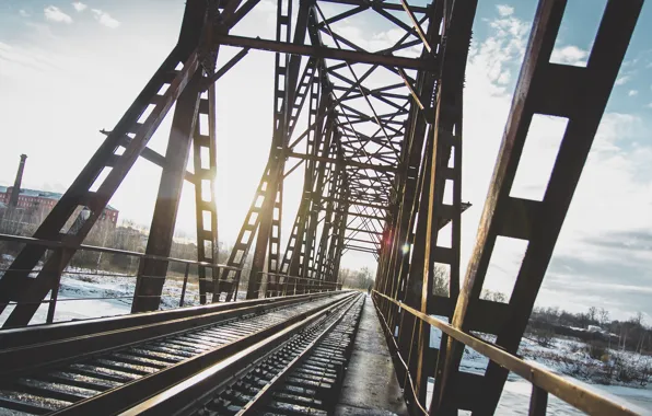 Winter, bridge, the city, railroad, Russia, Yaroslavl