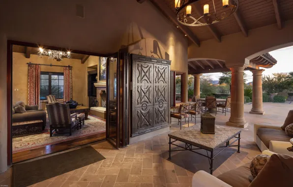 Picture design, Villa, interior, AZ, columns, terrace, living room, Scottsdale