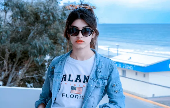 Girl, portrait, glasses, tail