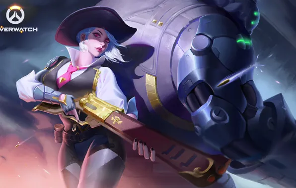 Girl, Blizzard, Art, Game, Illustration, Ashe, Sheriff, Overwatch