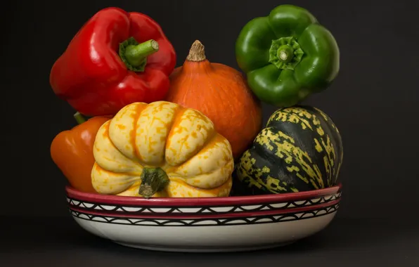 Picture background, black, harvest, plate, pumpkin
