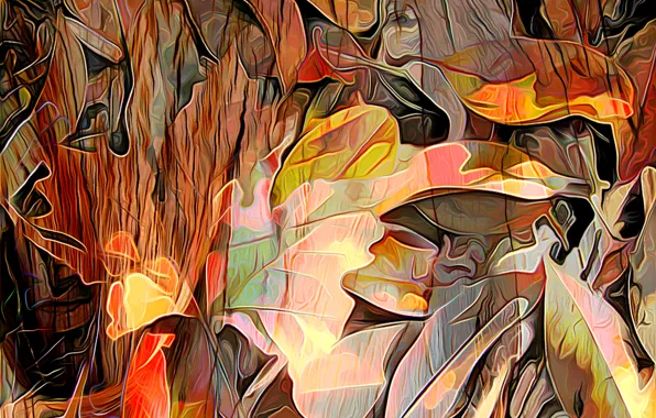 Autumn, leaves, line, rendering, paint