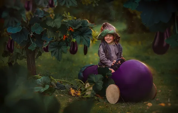 Picture joy, nature, tale, eggplant, dwarf, child, Lyubov Pyatovskaya