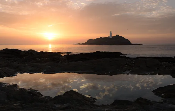 Sea, the sky, the sun, clouds, rays, light, sunset, dawn