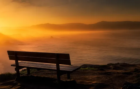 Picture sea, shore, bench